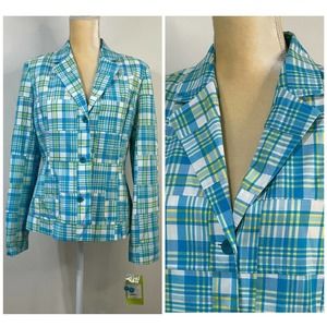 NWT Lilly Pulitzer Alison Jacket Blazer Size M Blue Green Plaid Patchwork
